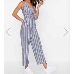 Nastygal strappy striped jumpsuit- S